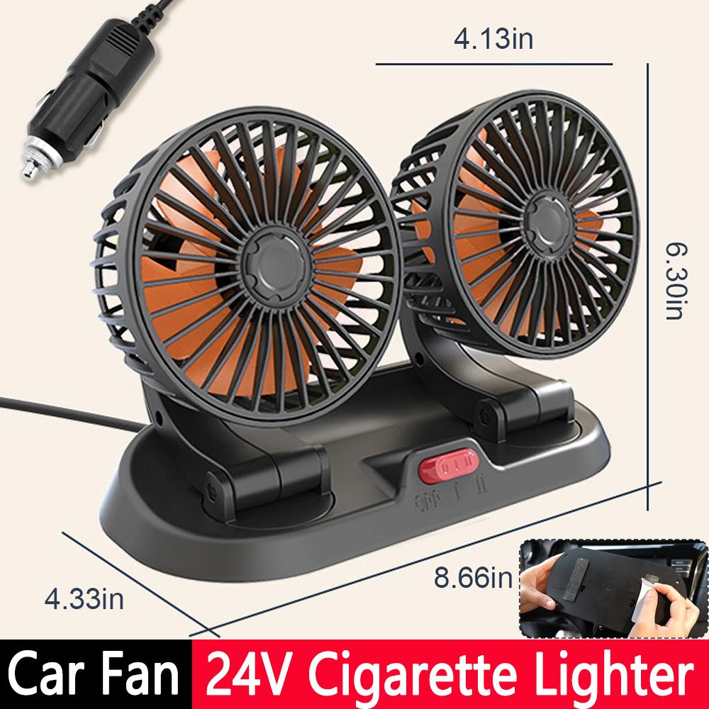 2-speed Car Cooling Fan Cigarette Lighter 24V 12V Fan 5V USB Charge Dual Head Car Fan 360 Degree Rotation Air Conditioning