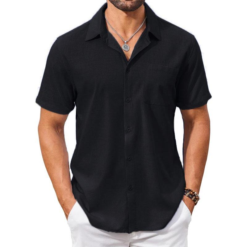 Summer New Cotton Linen Shirt for Men Breathable Lightweight Turn Down Collar Male Stylish Short Sleeve Shirts Fashion Clothing