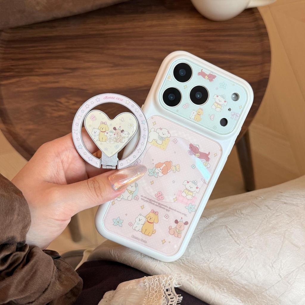 Süße Welpen-Herzförmige Ständer-Handyhülle für iPhone 16, iPhone 17 und iPhone 17 Pro Max