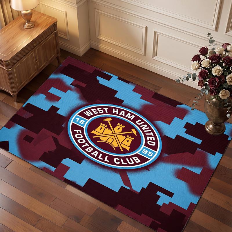 Tappeto in Velluto di Cristallo con Stampa del West Ham United Football, Comodo Assorbente d'Acqua Antiscivolo Tappeto per Pavimenti Interni