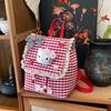Children's Cute Cartoon Cat Red Grid Backpack Little Girl Lace Decorative Schoolbag New School Backpack