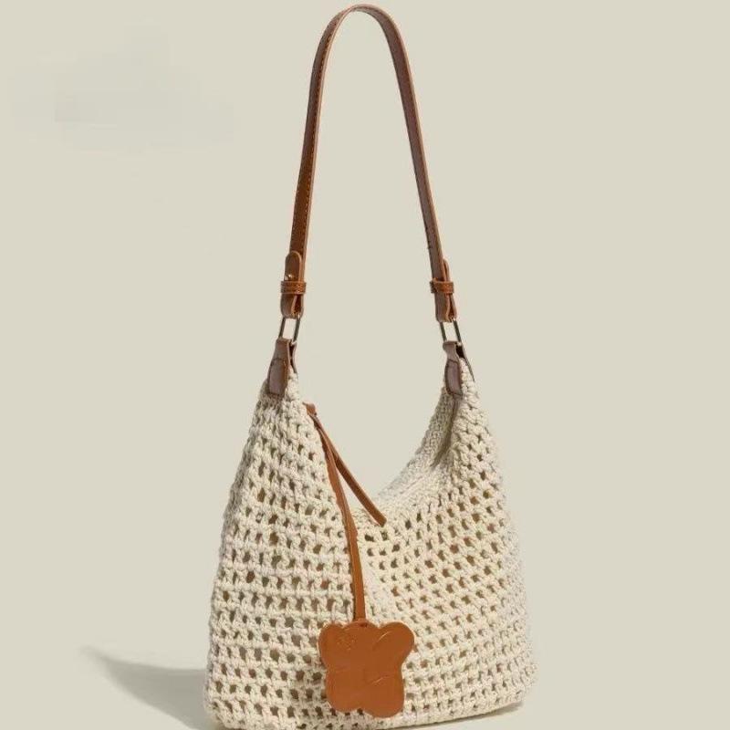 

Модная женская соломенная сумка-тоут 2025: Летняя пляжная сумка большой вместимости Bag + Strap (No Pendant) грязно-белый