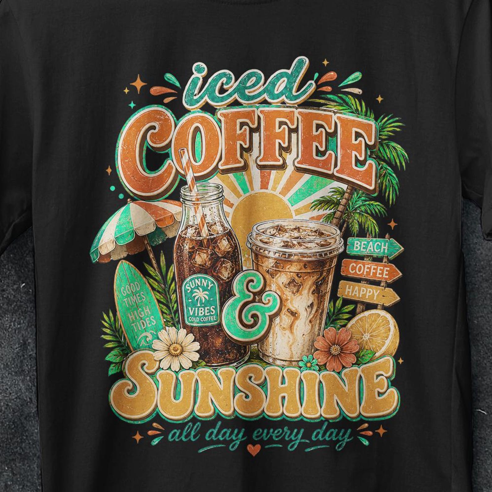 Iced Coffee and Sunshine Shirt, Iced Coffee Shirt, funny gifts, Coffee Lover Gift, Summer Graphic Tee, Summer Vibes Shirt, Coffee T Shirt 3XL