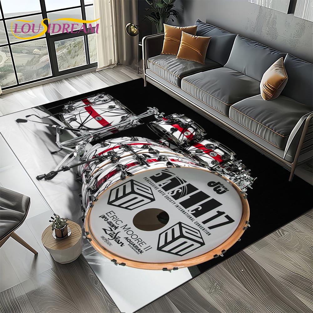 3D Cymbal DW Drum Kit Drum Set Music Instruments Carpet Rug for Living Room Bedroom Home Sofa Decoration,Kids Non-slip Floor Mat