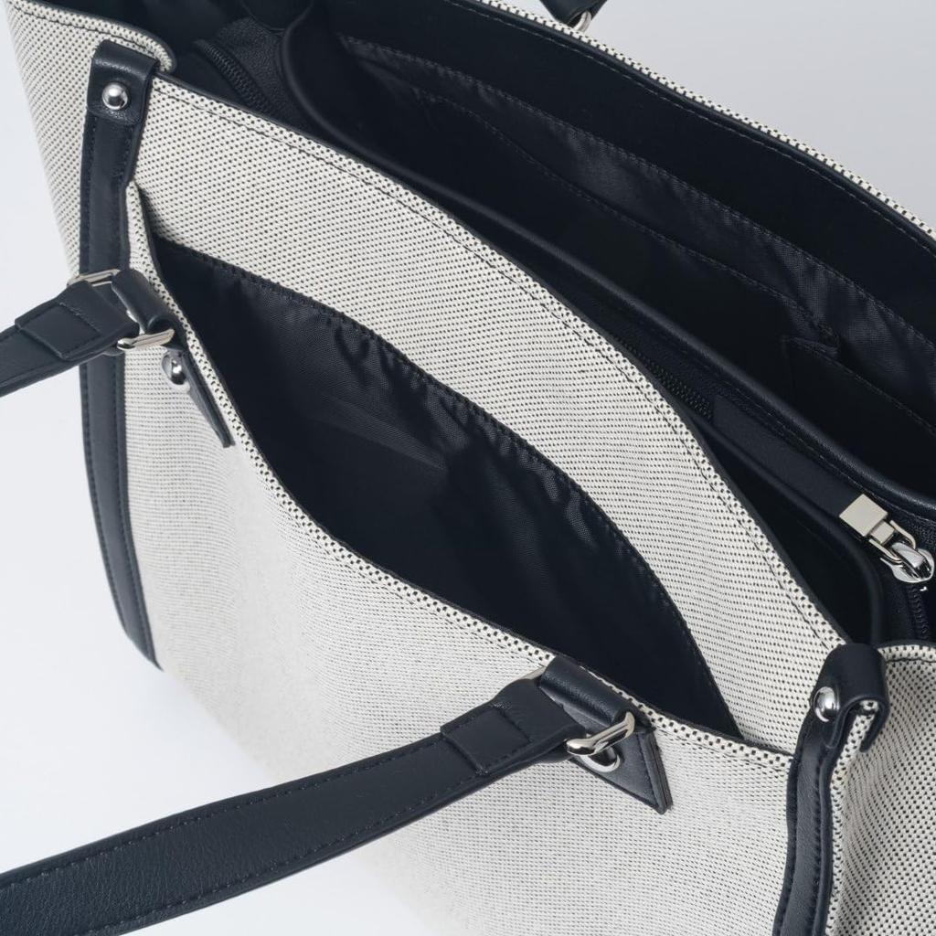 JILL STUART Women's Tote Bag with Panel, Brand Logo, Daily Casual, White x Black, JSLH5AH1
