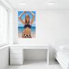 Sexy Blonde Woman Beach Bikini Tin Sign - Gray Strapless Knot Top Black Cow - Print Bottoms, Vintage Metal Wall Decor for Bar Pu