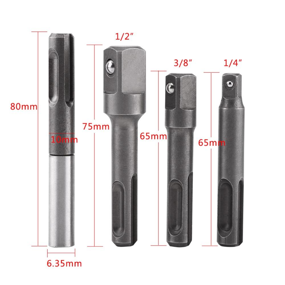 4 PCS 1/4 Inch 3/8 Inch 1/2 Inch SDS Plus Extension  For Drill and Handheld Driver