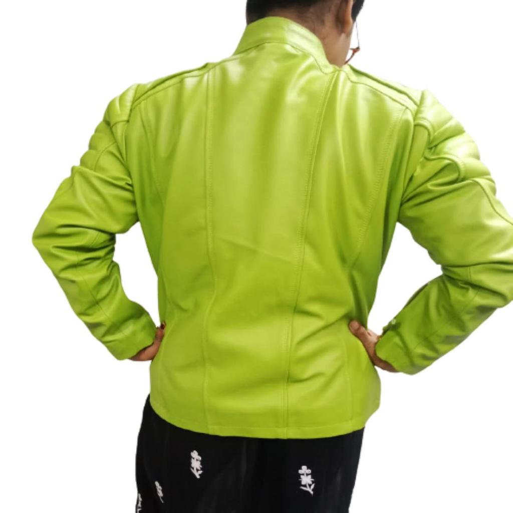 NOORA Damen Lammfell Hellgrüne Lederjacke, stylische Motorradjacke, Geschenk für Sie.