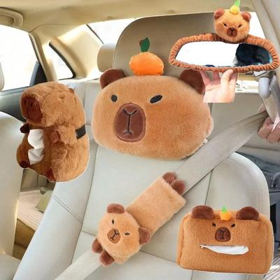 Oreiller de Nuque de Voiture Capybara Peluche Protection d'Épaule Mignon Boîte à Mouchoirs Kawaii Décoration de Voiture Fournitures de Voiture Adorable Jouet en Peluche Cadeau