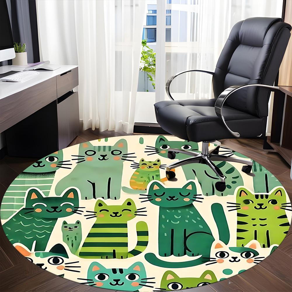 1pc Cat Family Office Round Area Rug, Indoor Mat Suitable ForOffice, Under Office Chairs Bedroom Living Room Home Decor, Room Deco,  N58