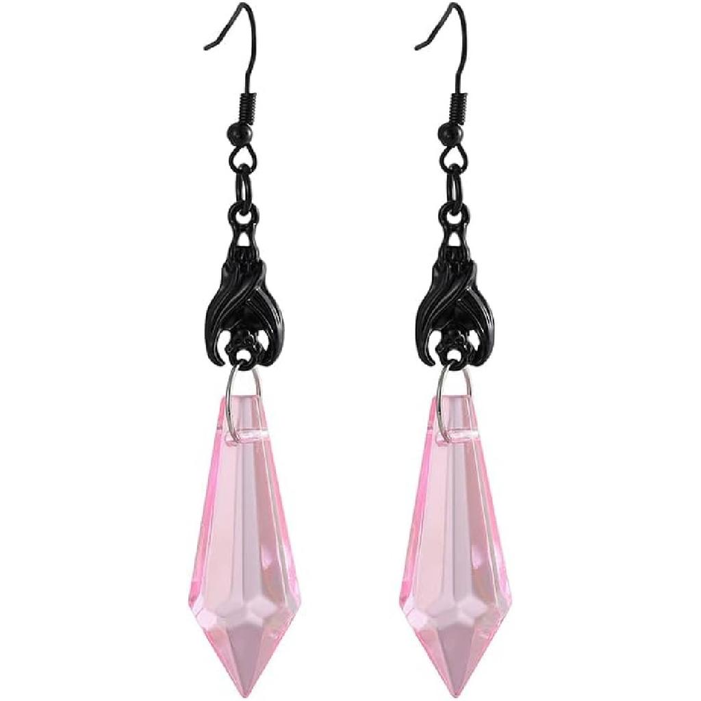 Gothic Dark Bat Dangle Earrings Red Black Crystal Gems Bat Earrings Punk Rock Style Bats Animal Earrings Halloween Costumes Earrings Jewelry for