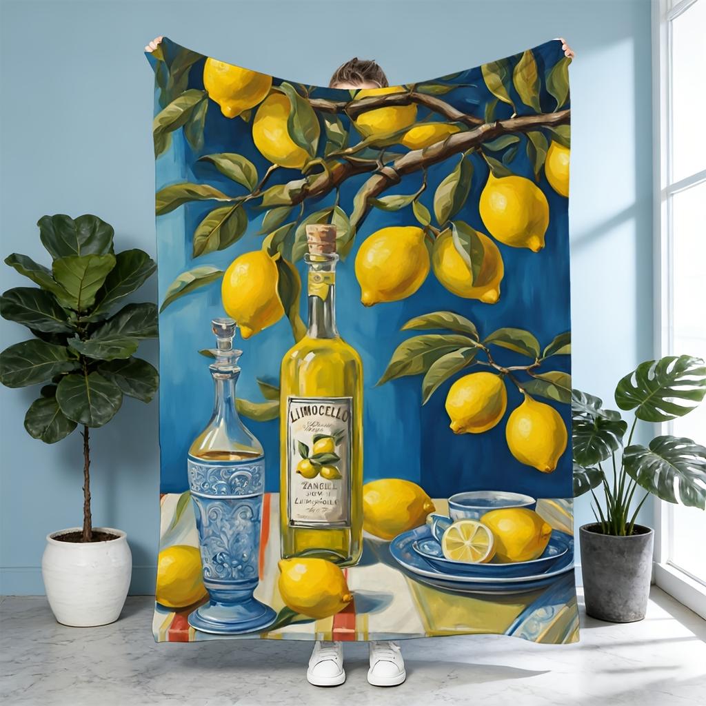 Amalfi Coast Lemon Throw Blanket Cute Blue Striped Cozy Bed Blankets Luxury Decor For Sofa Couch Bed Living Room Italy Style