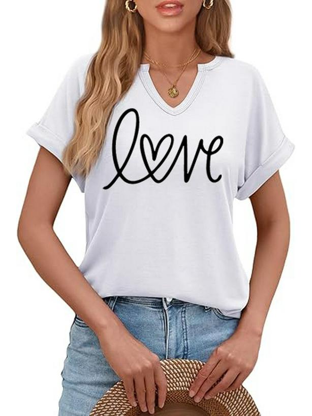 

Европейский и американский топ с V-образным вырезом и рукавами с подворотом, посвященный любви ко Дню святого Валентина Extra Large