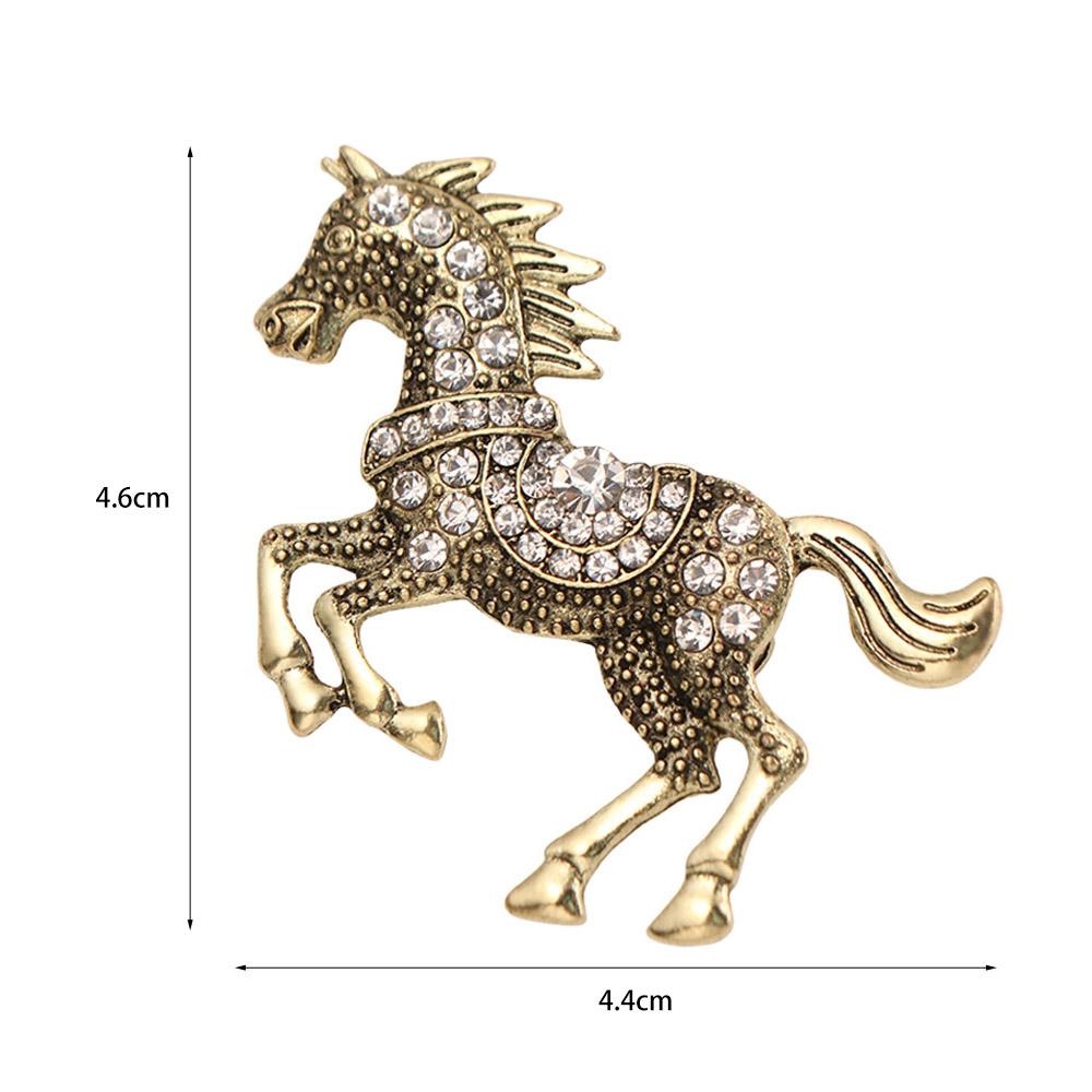 Luxury Zodiac Animal Lapel Pins Casual Metal Badge Pin Rhinestone Horse Brooches  for Women