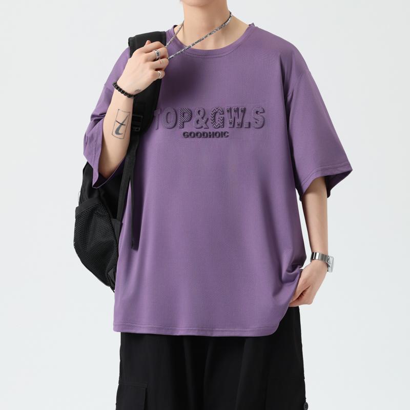Large Size Round Neck Short-sleeved T-shirt Men's Thin Ice Silk Men's Plus Size Half-sleeved Top