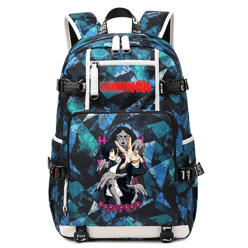 Zaino da Studente con Stampa Anime Motosega Grande Capacità Borsa Scolastica Casual per Bambini Adolescenti