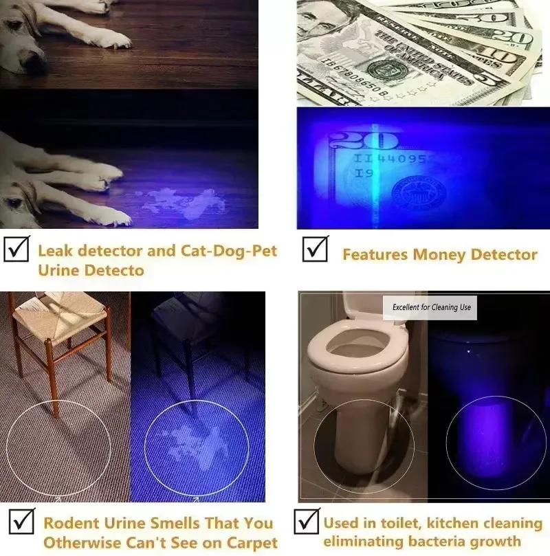 Ultraviolet Lamp 365nm 395nm Mini LED UV Flashlight Zoomable Portable Pocket Torch Money Scorpion Pet Urine Stain Detector Tools