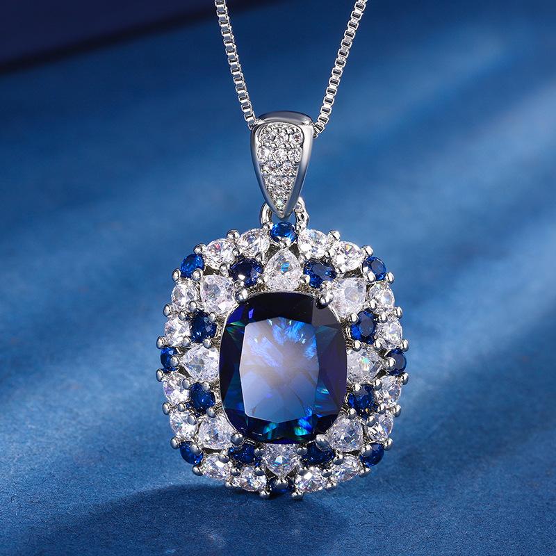 Jewelry Copper Bottom Gold Plated Jewelry Set Simulation Color Treasure Fat Square Color Diamond Set Female Main Stone 10 * 12
