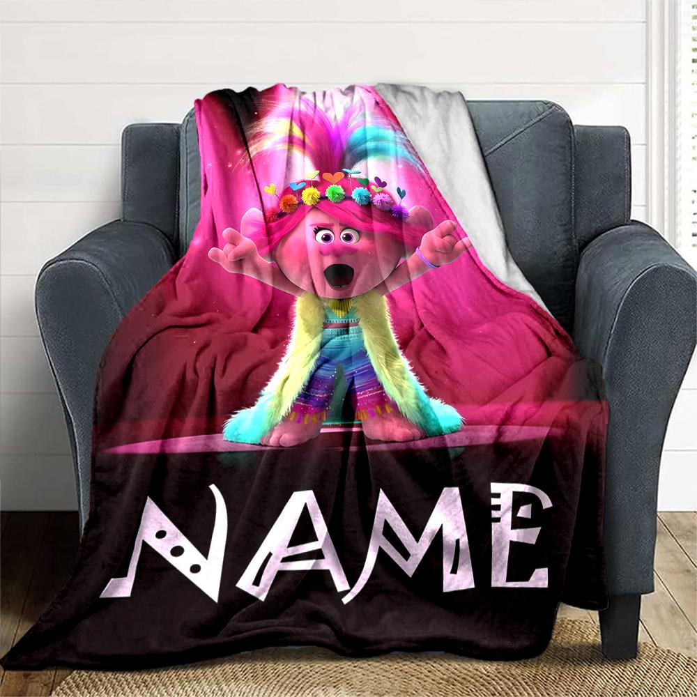 Customizable Trolls3 Throw Blanket – Personalized Name, All-Season Cozy Snug Blanket, Machine Washable, Personalized Blanket