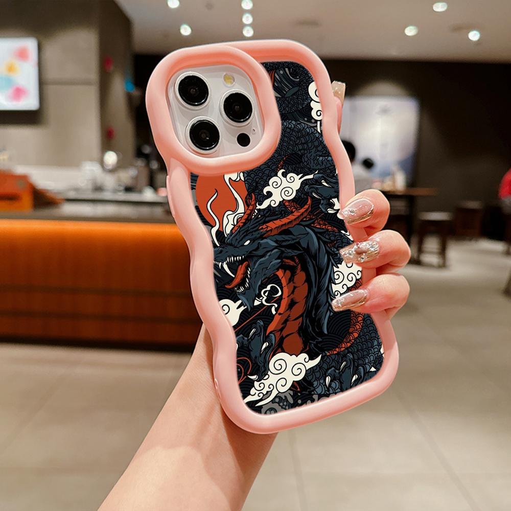 Macaron Big Wave Soft Phone Case für iPhone 11 12 13 14 15 Samsung A13 A14 A15 A23 A24 A25 A54 A55 Xiaomi Redmi Note 13 12C Cover A33 Drachendesign
