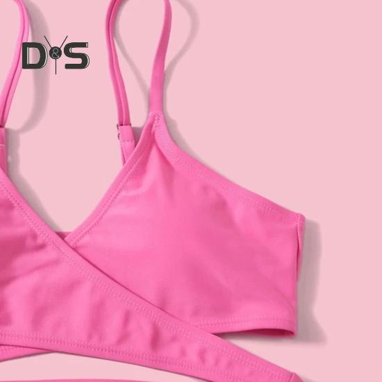 3dílná sada plavek s ramínky, podprsenkou s výstřihem do V a středním pasem, sada plavek, jednobarevné bikiny s kraťasy s potiskem peří