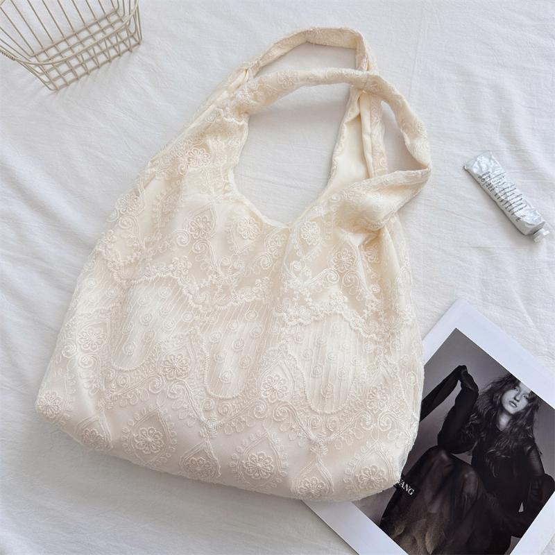 European Handmade Lace Organza Handbag Embroidered Tote Bag Elegant Purse Casual Shopping Picnic Summer Lady Accessory