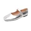 Grape mother has the same spring 2025 new French calfskin square head bow ballet shoes women's flat shoes