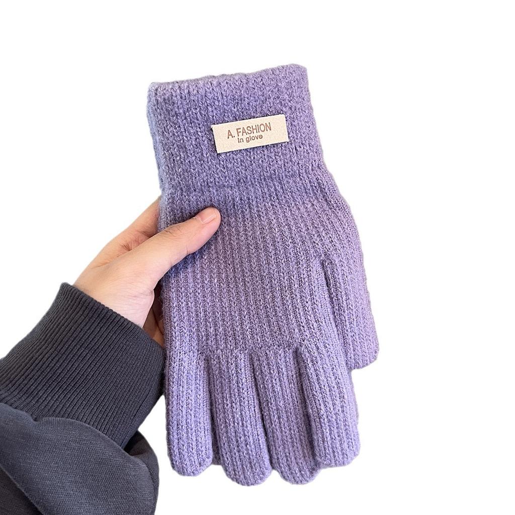 Solid Color Knitted Woolen Gloves for Winter Men and Women Couples  Thickened  Warm and Cold Proof Students for Outdoor Riding  Touch Screen