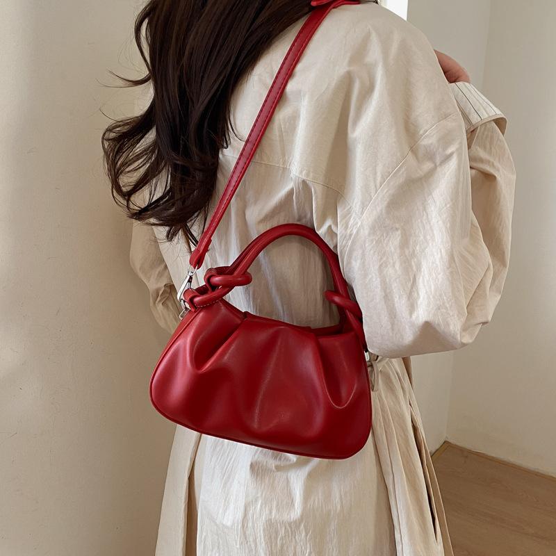 High End Trend Solid Color Pleated Design Messenger Bags Women Simple Temperament PU Leather Shoulder Bag Exquisite Handbags