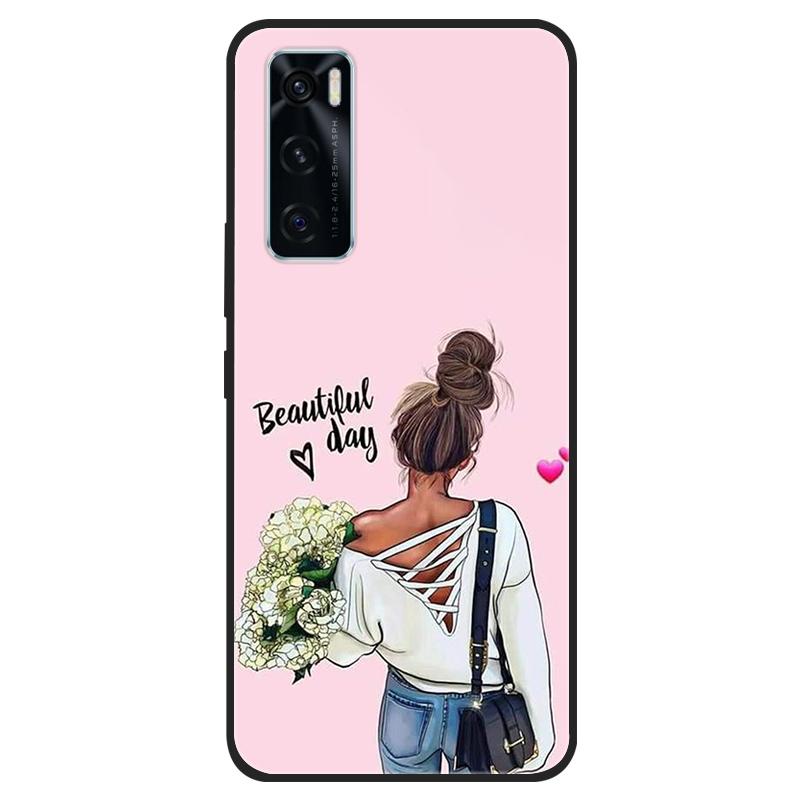 For Vivo V20 SE Case V20SE Silicone Cat Painted Soft Black Cover for VivoV20 V20SE V2022 V2023 Cover TPU Coque Protective Capa