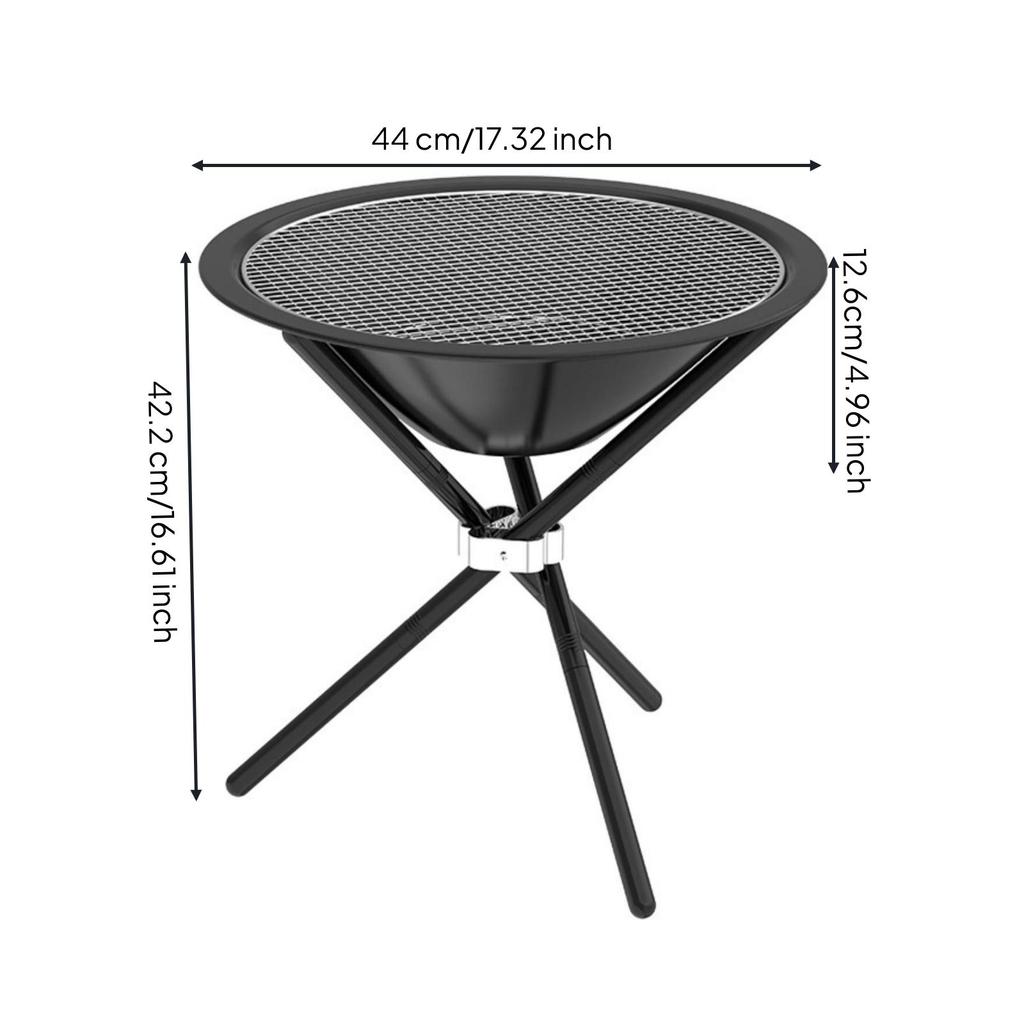 Folding Grill Black Finish Brazier Deep Bowl for Grilling