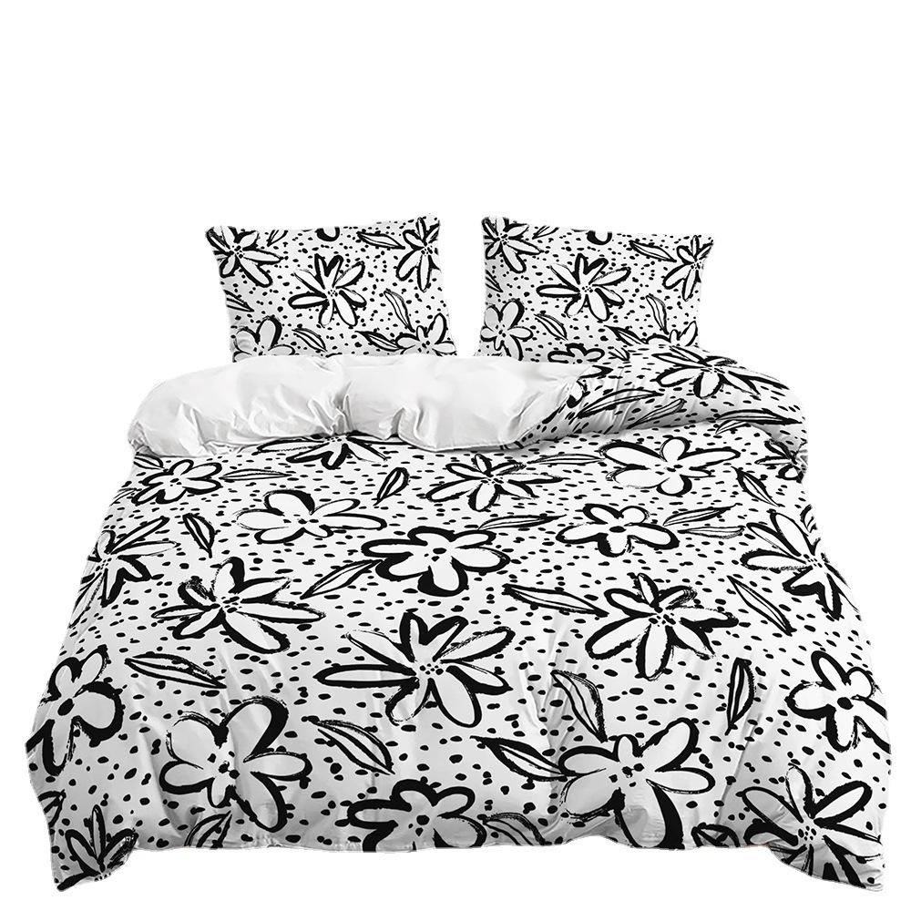 Quilt Cover Black And White Striped Pillowcase Digital Printing Three-Piece Set Bedding Simple Style