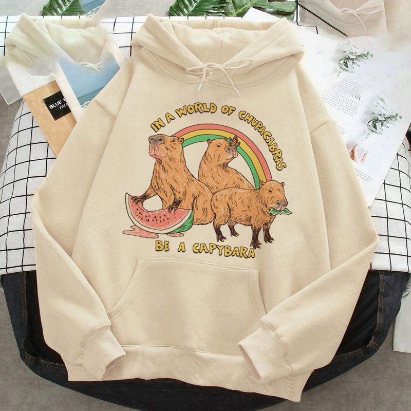 Funny Capybara Graphic Print Unisex/Femei Hanorac din bumbac Pulover oversized casual Hanorac popular Tendință la modă Îmbrăcăminte unisex