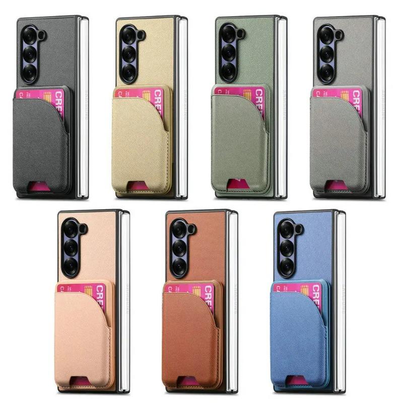 2 In 1 Magnetic Card Bag Leather Cover for Samsung Z Fold 7 Fold6 Fold5 Fold4 Fold3 Magsafe Shockproof Matte Case Funda
