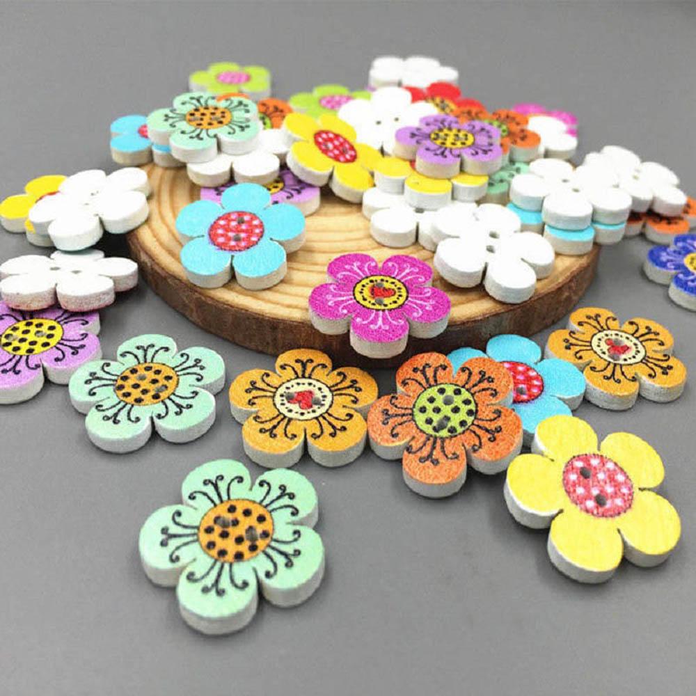 Gorgeous Mixed Color 20 mm Flower Dots Crafts Decoration Sewing Scrapbooking 2-Holes Wooden Buttons