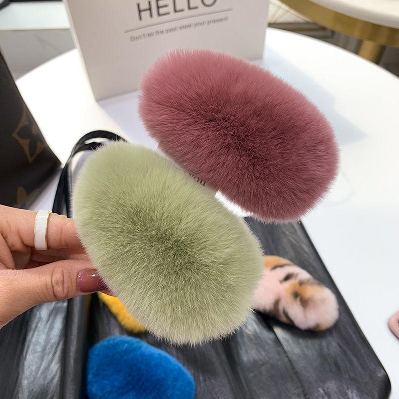 Girls Plush Hairpin Natural Rabbit Fur Women Bangs Hairpin