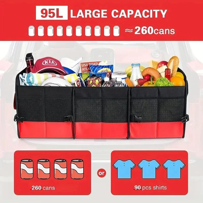 Organizator Universal Mare pentru Portbagaj pentru Mașină Pliabil cu Compartimente Multiple Geantă de Depozitare pentru Portbagaj cu 2 Curele Retractabile