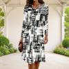 Women Plus Size Round Neck Long Sleeve A Line Flared Hem Black Printed Dress