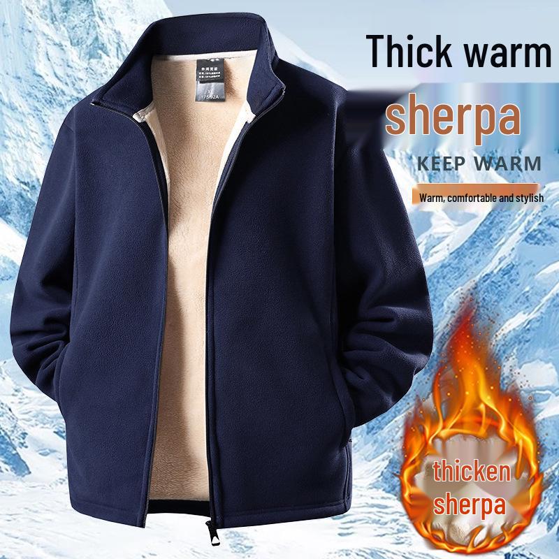 

Men s Warm Fleece-Lined Stand-Collar Jacket for Autumn and Winter 3XL темно-синього кольору