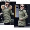 BITCED Winter Coat for Women - Mid-Length Slim-Fit Cotton Jacket with Large Fur Collar and Down-Filled Quilted Design