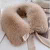 New Warm Fur Collar Scarf Faux Fur Soft Neck Wrap Bow Ribbon Fluffy Lady Neck Warmer for Fall Winter