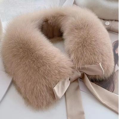 Neuer warmer Pelzkragen Schal Kunstpelz Weiche Nackenwickel Schleifenband Flauschiger Damen Nackenwärmer für Herbst Winter