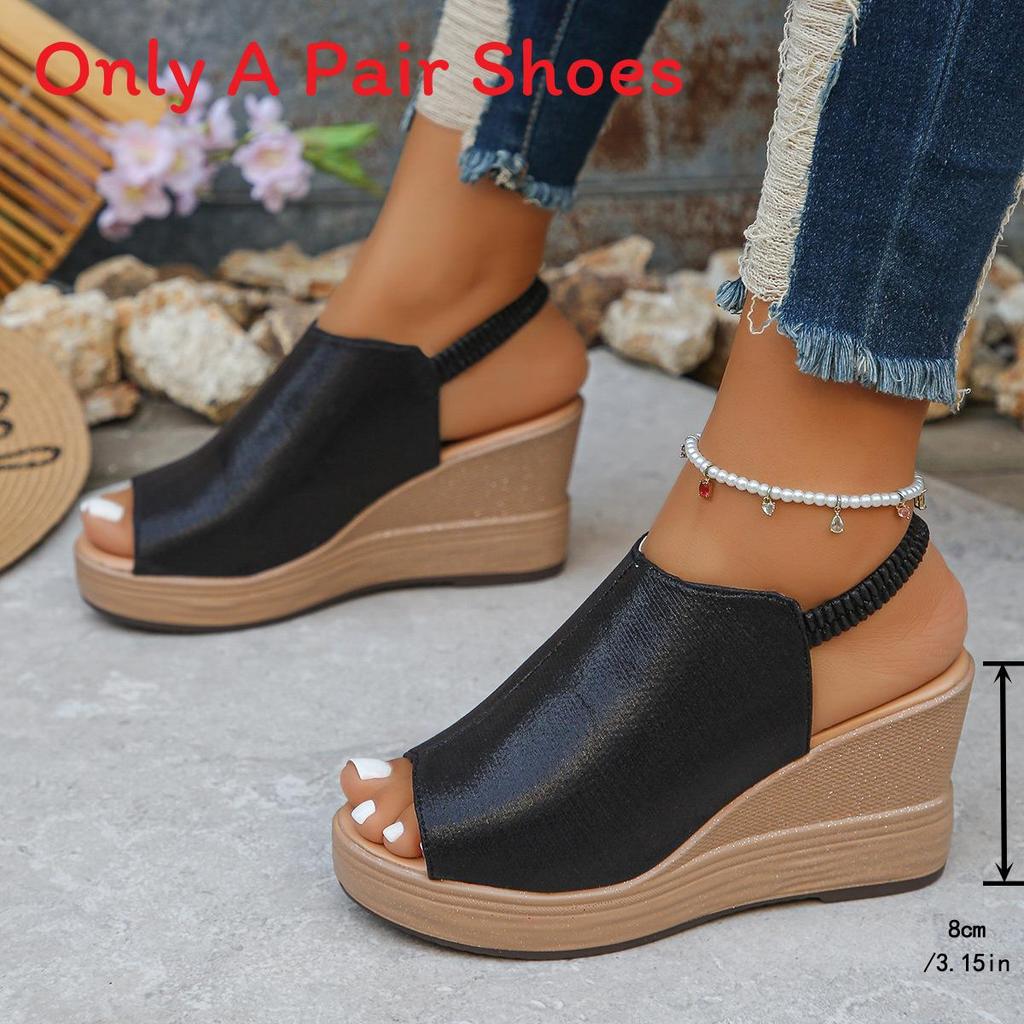 Roman Sandals For Women Summer Thick Sole Pu Fish Mouth Slip On With Elastic Band