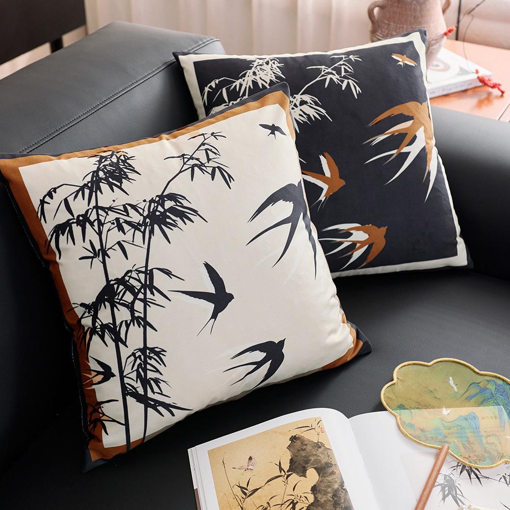 Sofa living room throw pillow retro Chinese light luxury high-end sofa pillow back waist pillow bay window decorative ornament