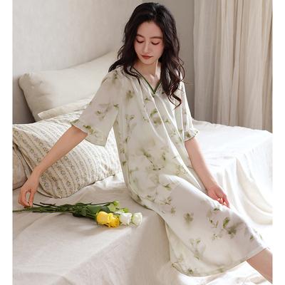 Lyocell Nightgown Women's Summer Cool Short-sleeved Long Dress, Summer Can Wear High-end Pajamas Skirt