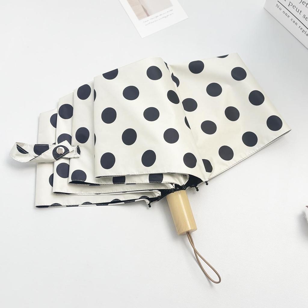 Retro Polka Dot Dual-Use Folding Umbrella: Windproof, Sturdy, Automatic Sunshade for Women
