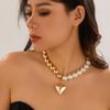 Hip Hop Punk Heart Pendant Collarbone Necklace 2025 Women's Simple Color Mixing Imitation Pearl Weaving Girl Fashion Jewelry