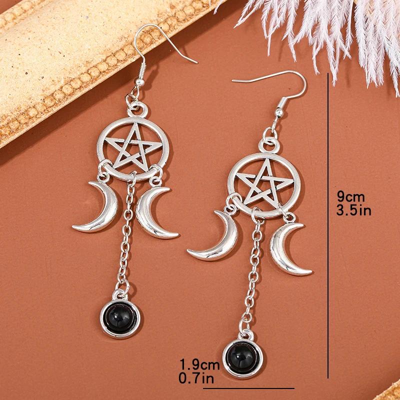 New Gothic Pentagram Crescent Purple Crystal Earrings For Women Fashion Multicolour Moonstone Jewelry Party Accessories Gifts