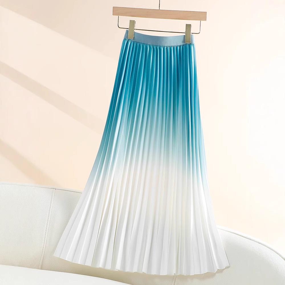 Women's Gradient Pleated Midi Skirt: Classic A-Line Slimming Design for Spring & Summer