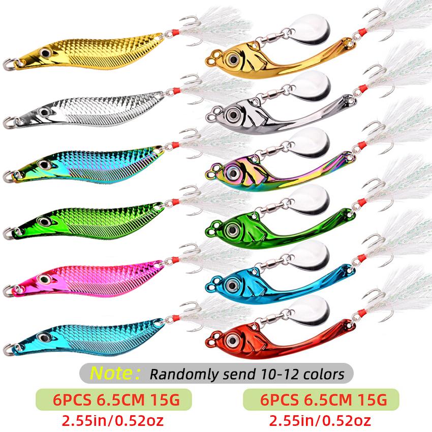 12 Stück Spinnerköder Metall Vib Angelköder Trolling Drehender Löffel Wobbler Sinkender Harter Köder Mit Paillette Pesca Für Barsch Hecht